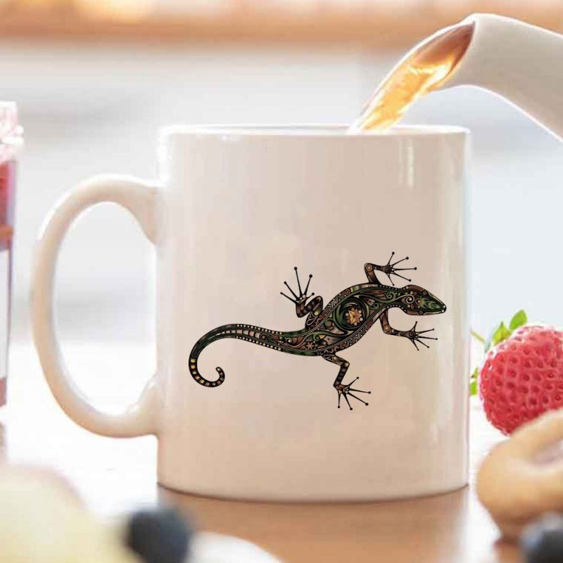 Tailorly White Ceramic 11 oz Mug - colorful lizard green reptile