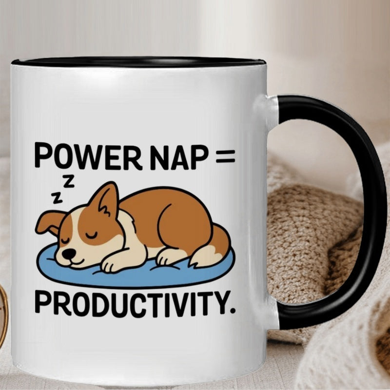 Tailorly Black Accent 11 oz Mug - corgi dog patterns sleep schedule indicator productivity reminder