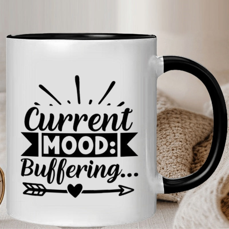 Tailorly Black Accent 11 oz Mug - loading text with buffering arrow and hearts