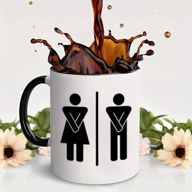 Tailorly Black Accent 11 oz Mug - humorous restroom signs with women and men