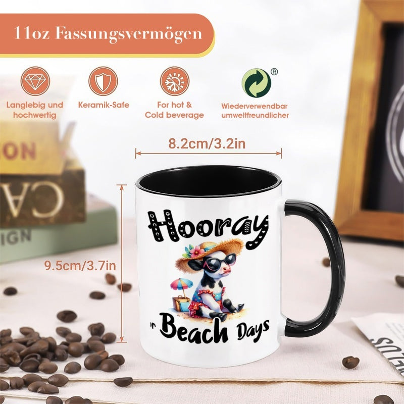 Tailorly Black Accent 11 oz Mug - cow， glasses， straw hat， howdy， summer
