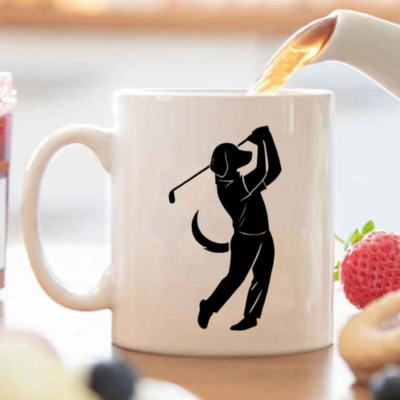 Tailorly White Ceramic 11 oz Mug - golfer silhouette black white golf course pattern
