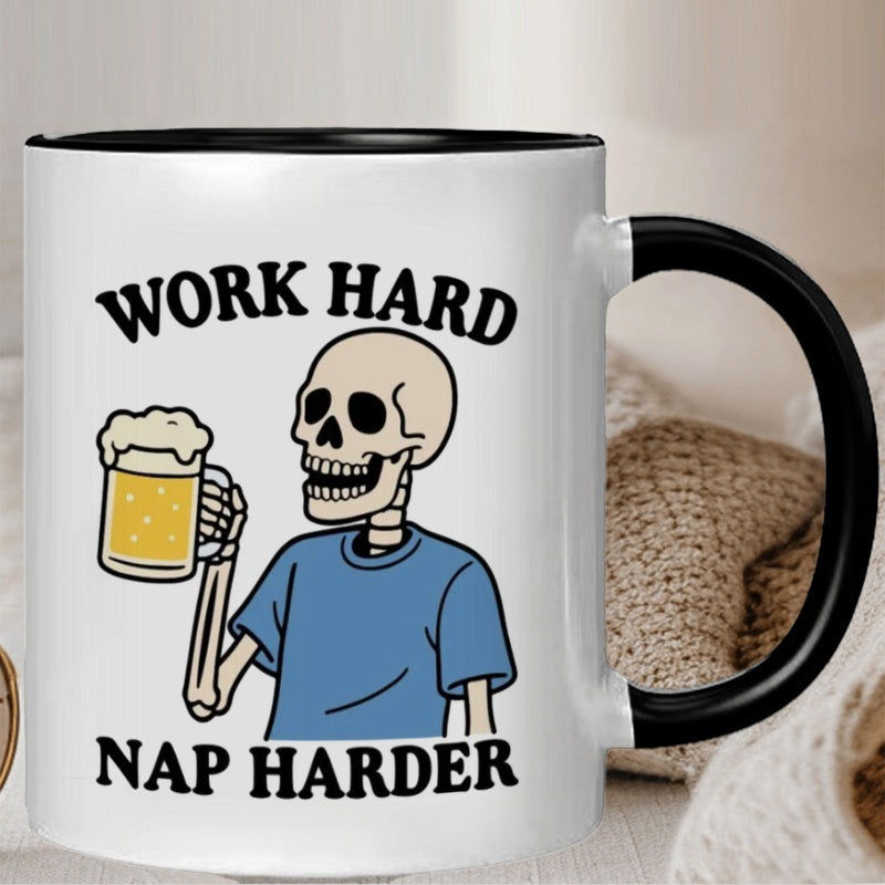 Tailorly Black Accent 11 oz Mug - hard nap harder pattern and beer design