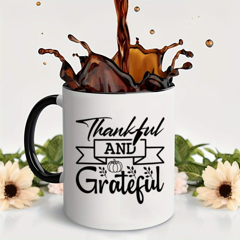 Tailorly Black Accent 11 oz Mug - pumpkin thankful grateful fall design autumn thanksgiving