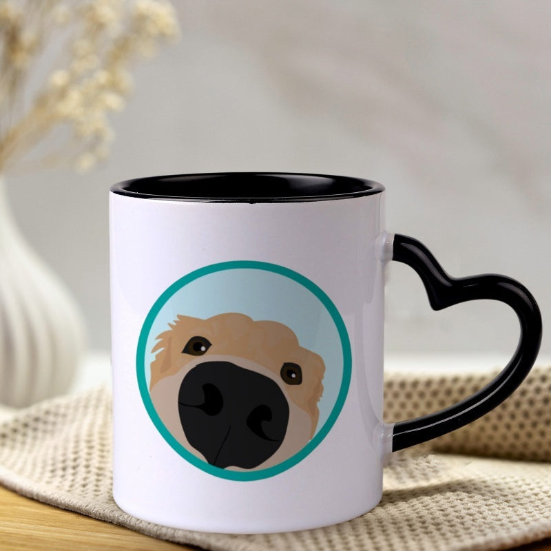 Tailorly Black Accent 11 oz Mug - golden retriever dog with heart-shaped handle