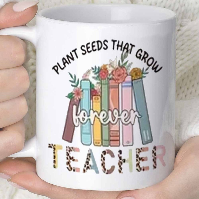 Tailorly White Ceramic 11 oz Mug - unique plant seed design