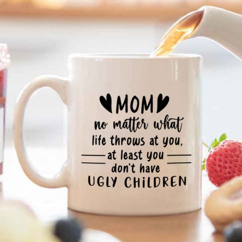Tailorly White Ceramic 11 oz Mug - life throws at you saying， lettering heart， humorous gift