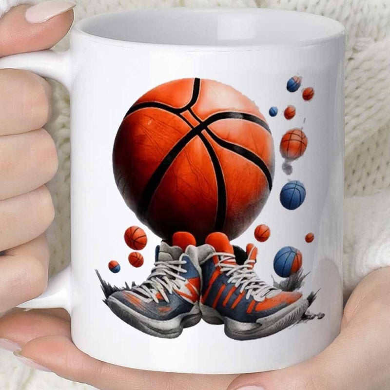 Tailorly White Ceramic 11 oz Mug - basketball themed design