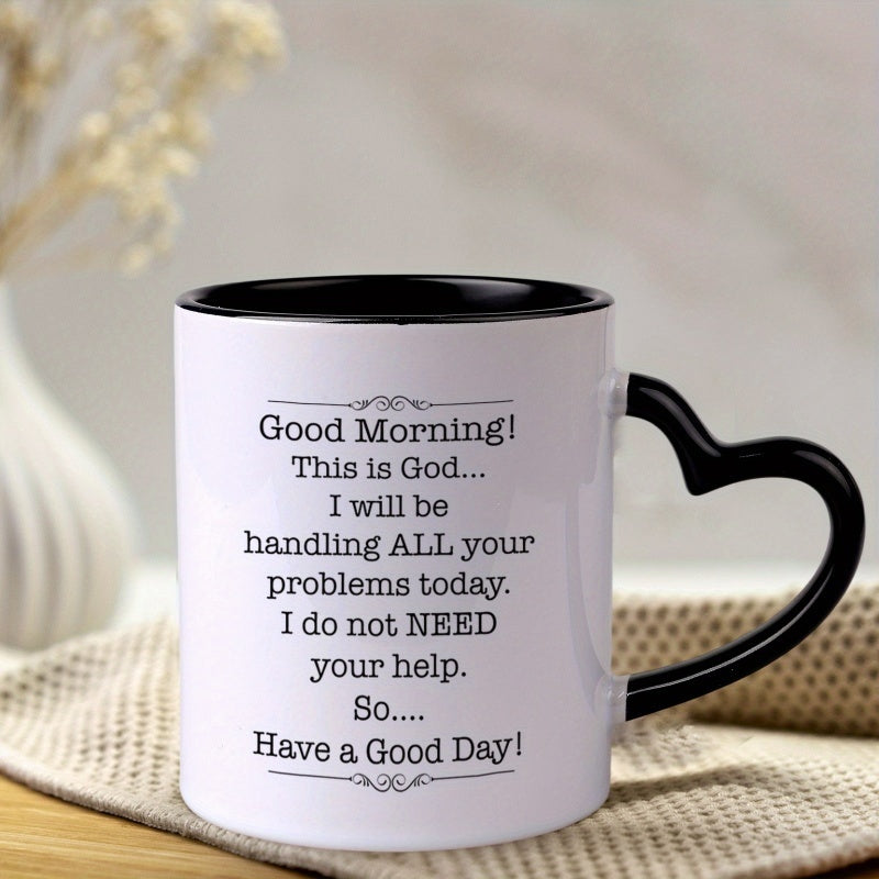 Tailorly Black Accent 11 oz Mug - heart shaped handle bible verse design