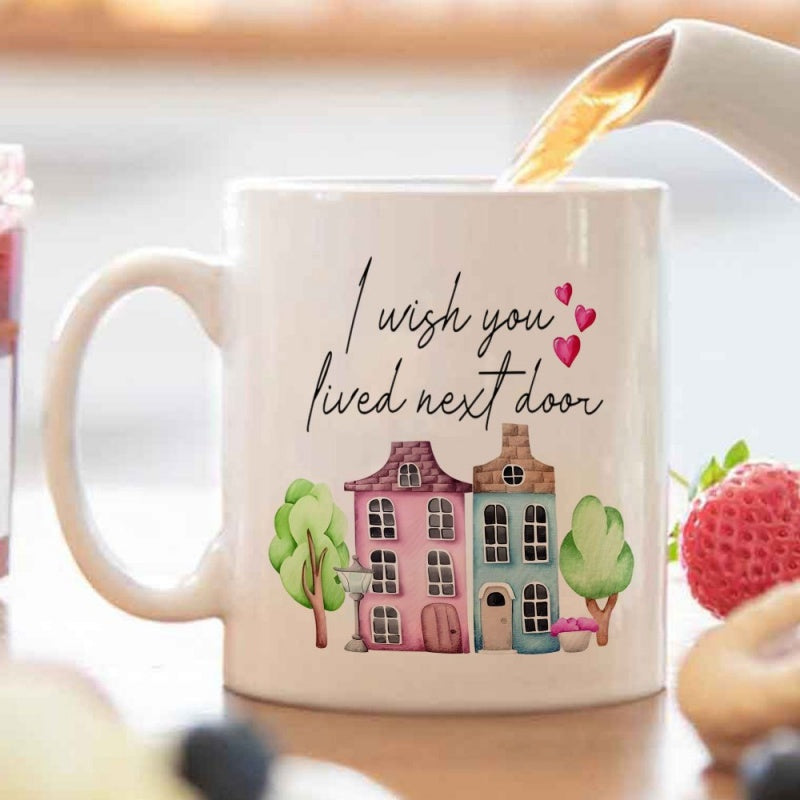 Tailorly White Ceramic 11 oz Mug - cozy house tree patterns