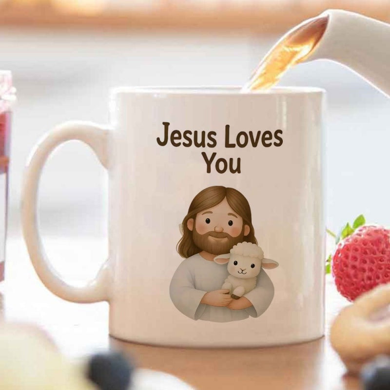 Tailorly White Ceramic 11 oz Mug - christian jesus lamb， "jesus you" verse， religious inspirational text