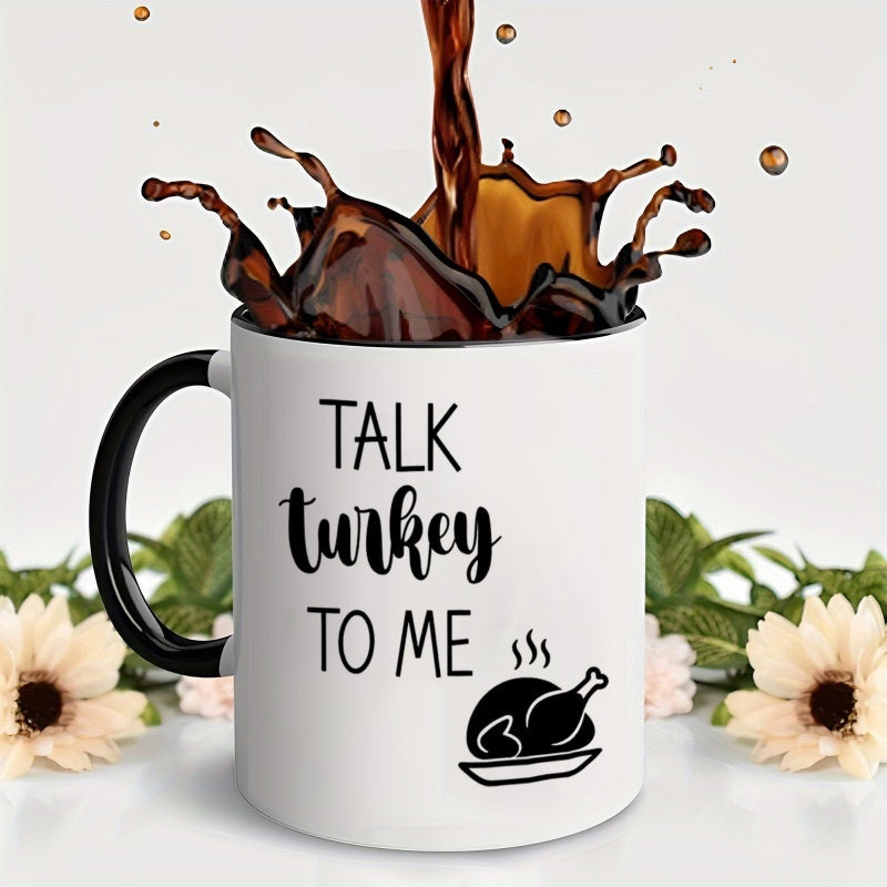 Tailorly Black Accent 11 oz Mug - talk turkey to me text with turkey illustration