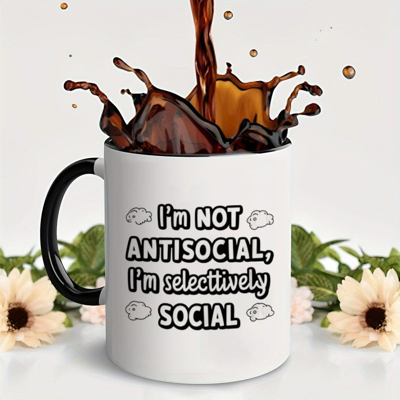 Tailorly Black Accent 11 oz Mug - funny "i not antisocial i social" text with clouds