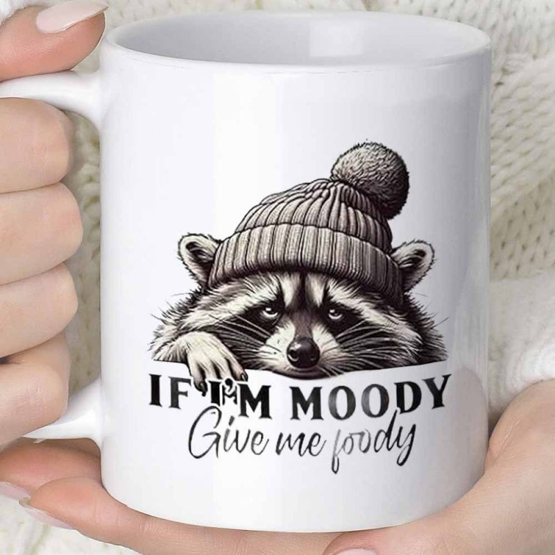Tailorly White Ceramic 11 oz Mug - quirky raccoon themed