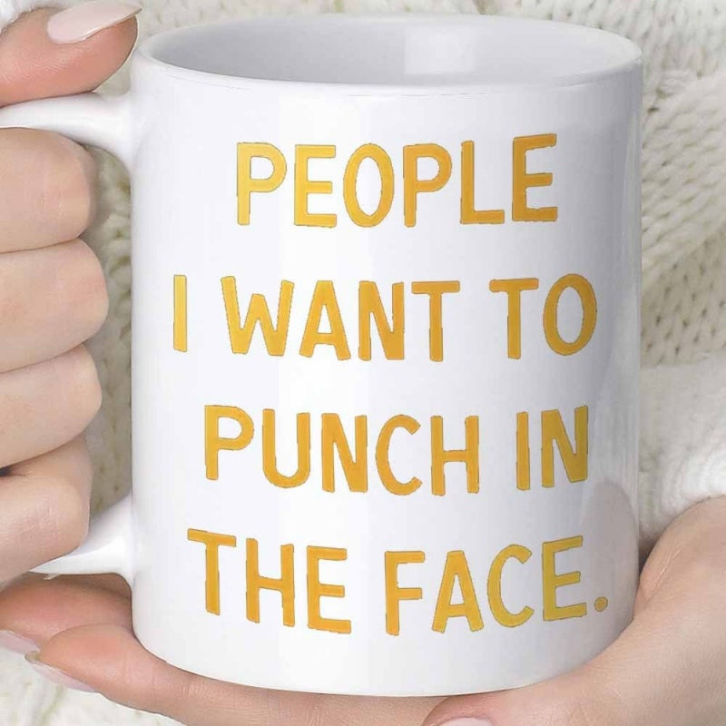 Tailorly White Ceramic 11 oz Mug - quirky punch face