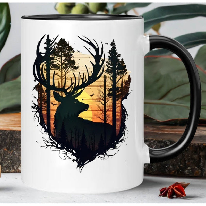 Tailorly Black Accent 11 oz Mug - deer silhouette