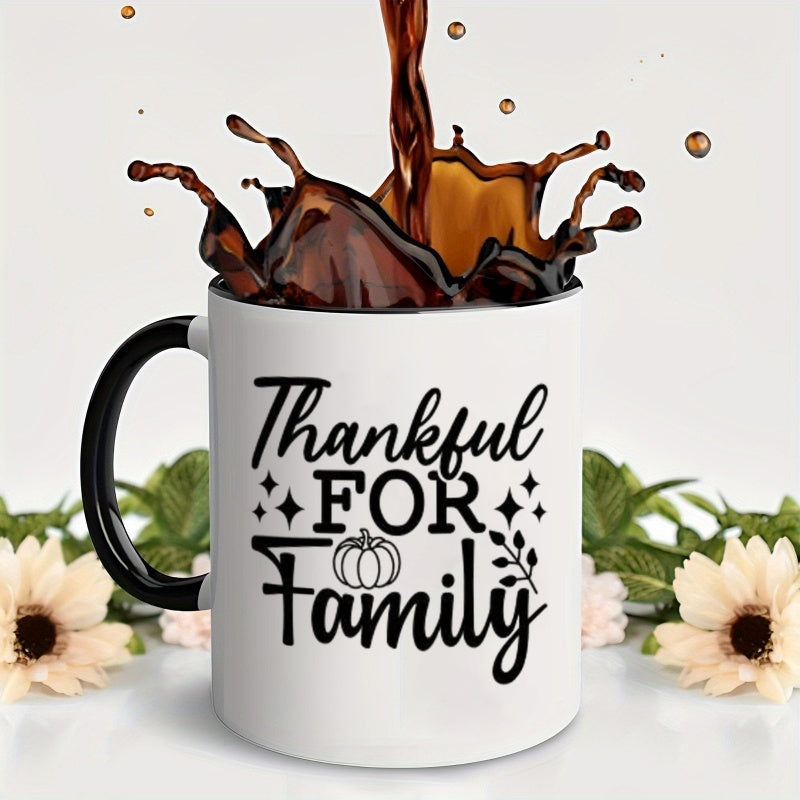 Tailorly Black Accent 11 oz Mug - thanksgiving theme with pattern expressing gratitude