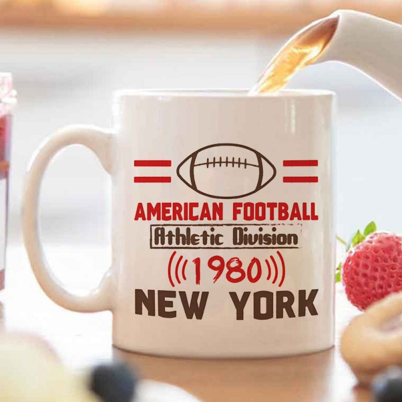 Tailorly White Ceramic 11 oz Mug - vintage 1980 athletic division american football retro sports design