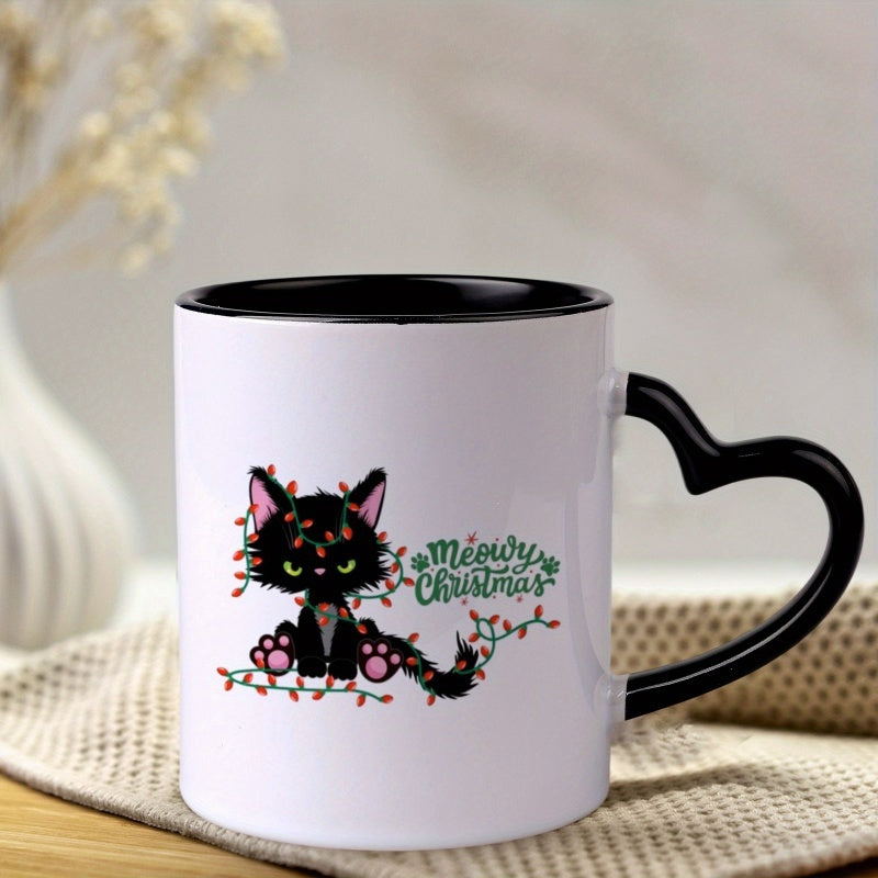 Tailorly Black Accent 11 oz Mug - heart shaped handle black cat christmas lights