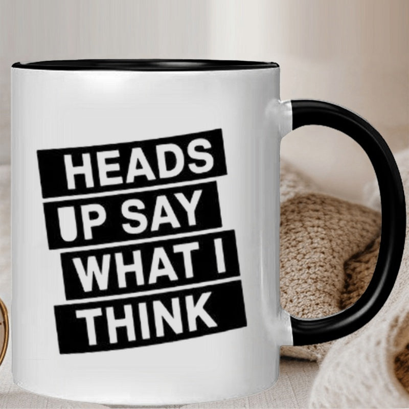 Tailorly Black Accent 11 oz Mug - heads up， i text pattern