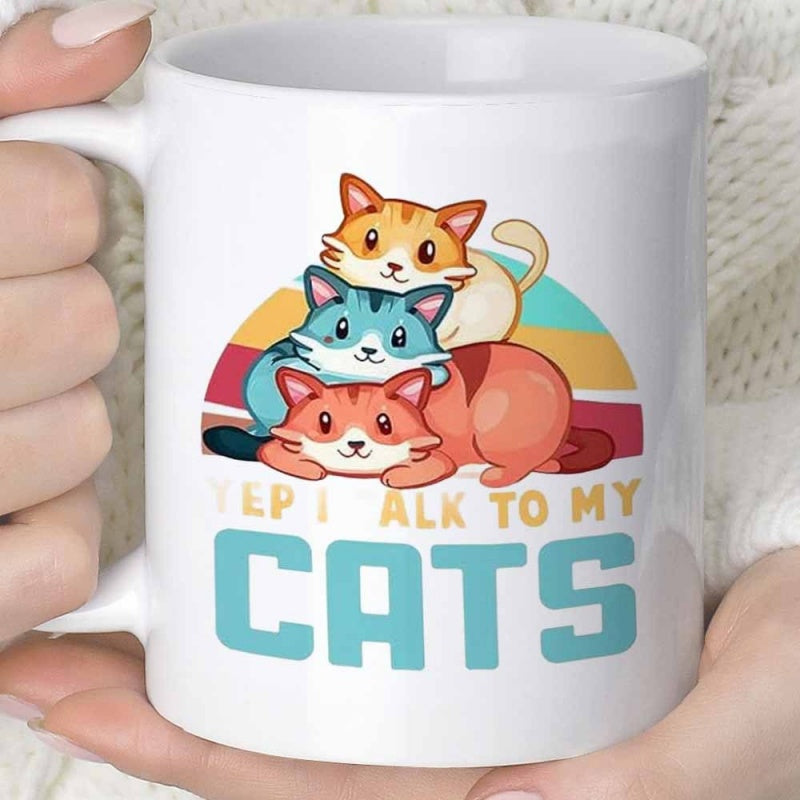 Tailorly White Ceramic 11 oz Mug - quirky cat and fox