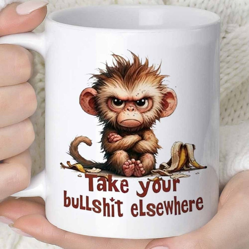 Tailorly White Ceramic 11 oz Mug - angry monkey