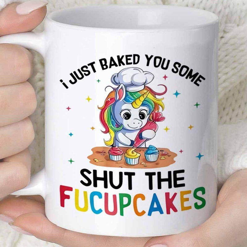 Tailorly White Ceramic 11 oz Mug - unicorn horn cupcake sprinkle