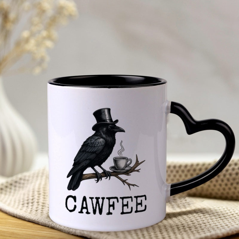 Tailorly Black Accent 11 oz Mug - heart shaped handle vintage wearing top hat and holding