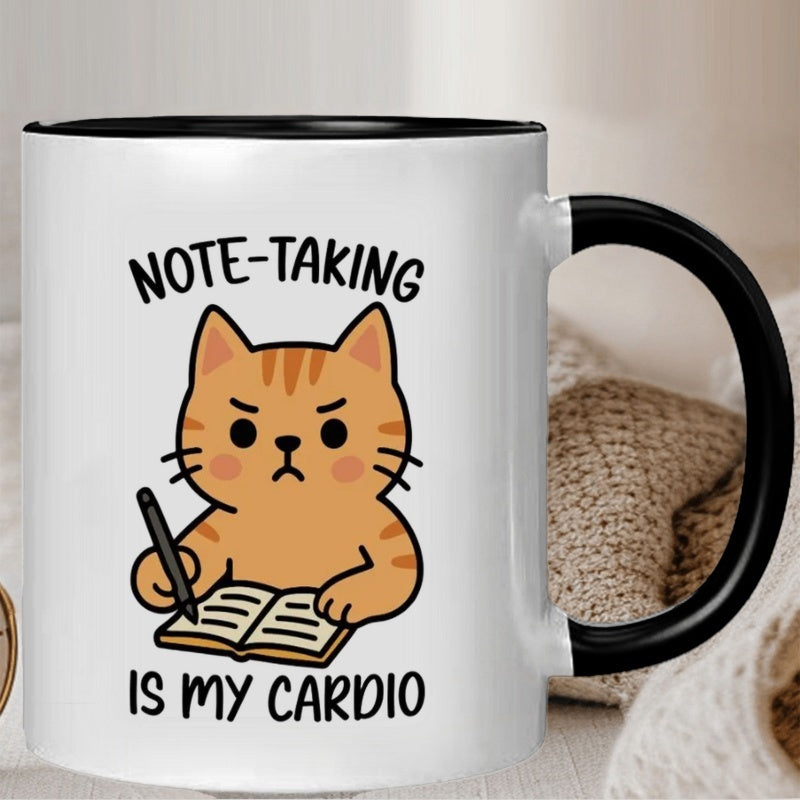 Tailorly Black Accent 11 oz Mug - note taking is my cardio pattern