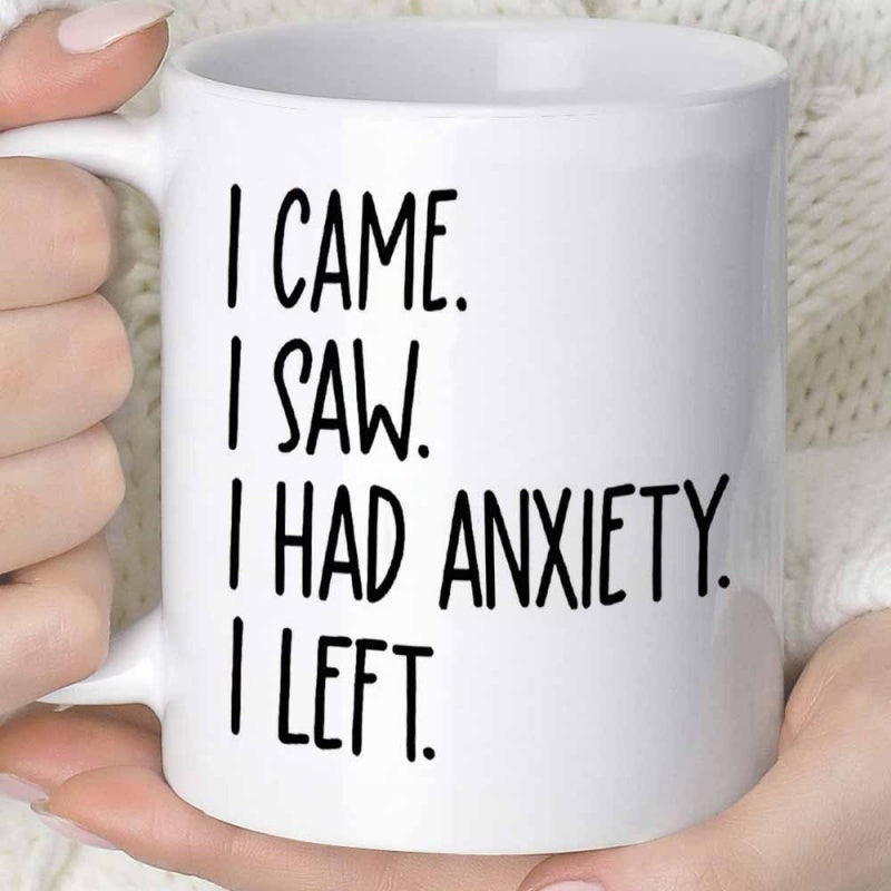 Tailorly White Ceramic 11 oz Mug - anxiety themed saw design
