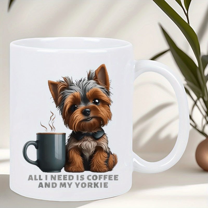 Tailorly White Ceramic 11 oz Mug - yorkshire terrier