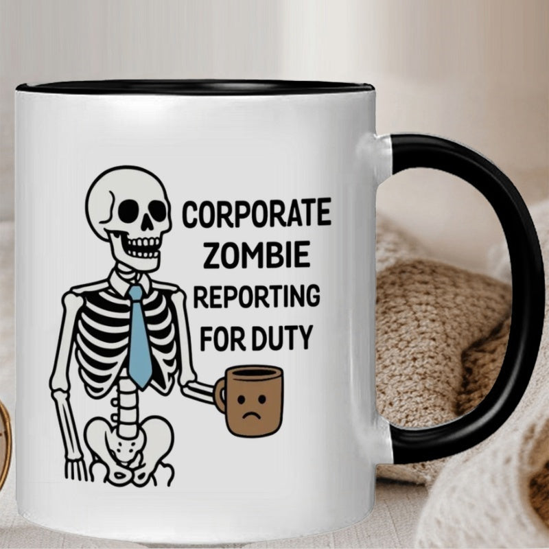 Tailorly Black Accent 11 oz Mug - cartoon pattern holding a mug