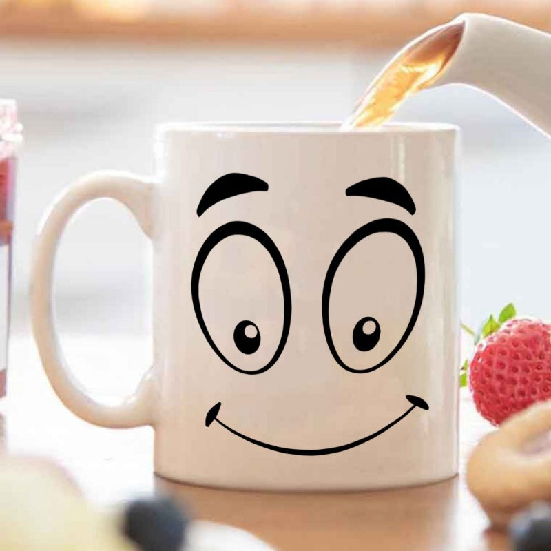 Tailorly White Ceramic 11 oz Mug - cute cartoon eyes