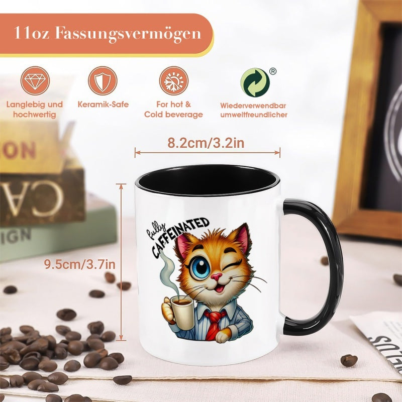 Tailorly Black Accent 11 oz Mug - cute cat with smiling in suit