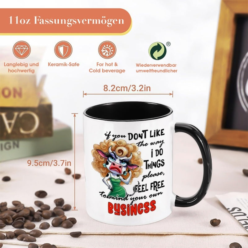 Tailorly Black Accent 11 oz Mug - funny cow patterns