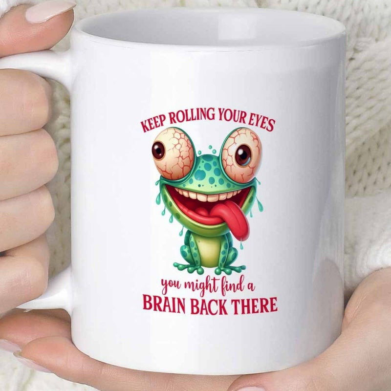 Tailorly White Ceramic 11 oz Mug - quirky frog rolling gif