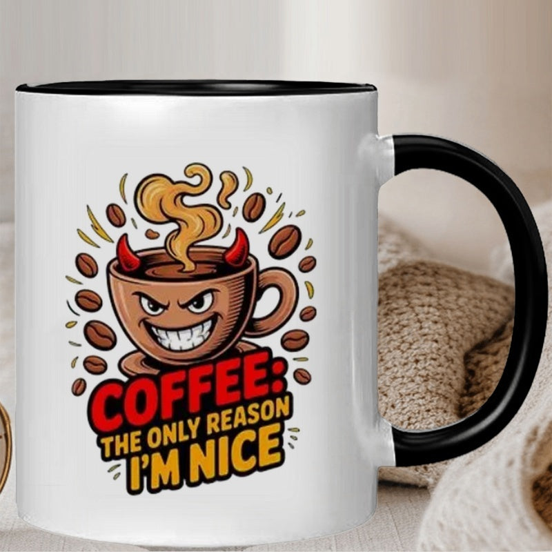 Tailorly Black Accent 11 oz Mug - devil coffee bean patterns