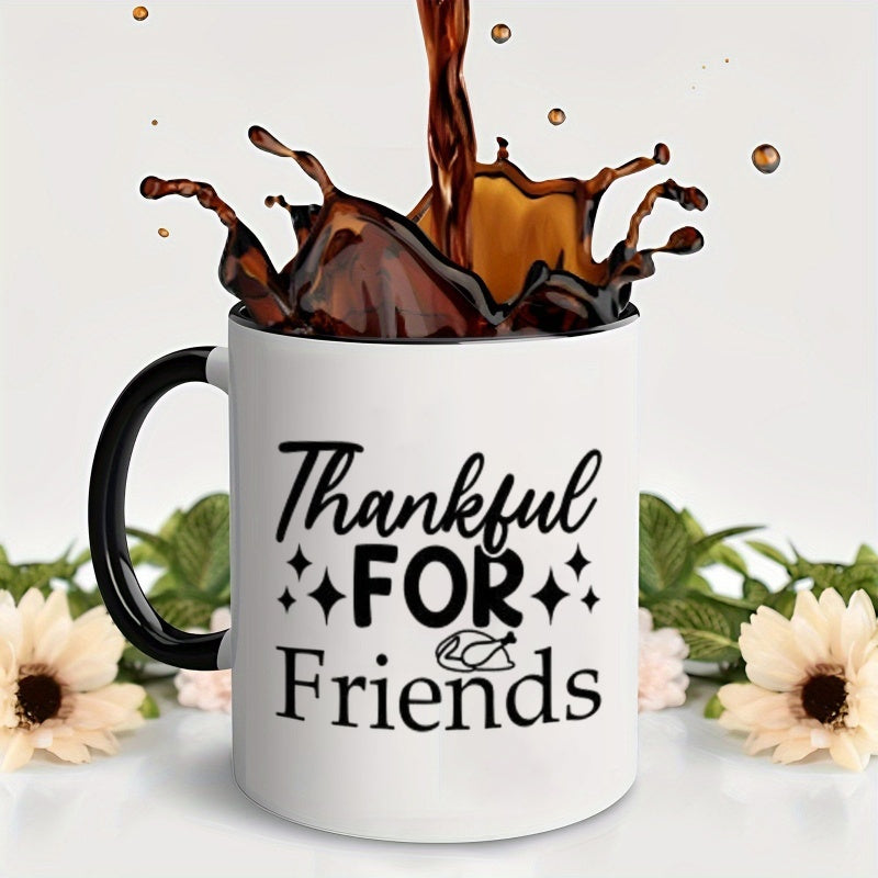 Tailorly Black Accent 11 oz Mug - thankful for friends text
