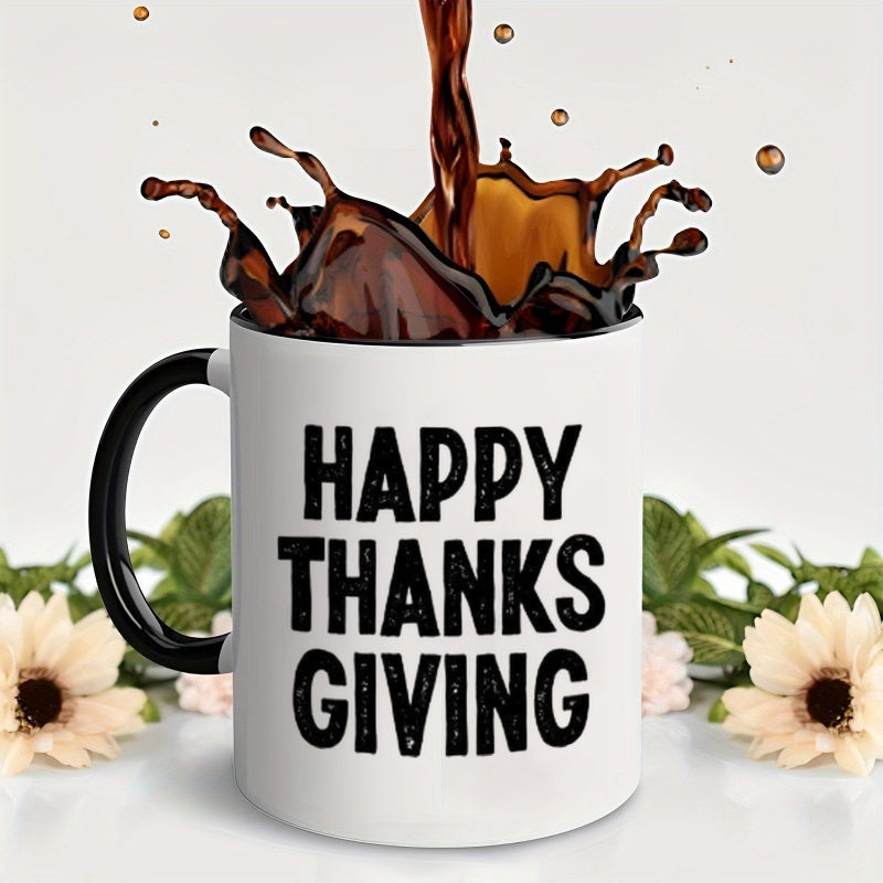 Tailorly Black Accent 11 oz Mug - happy thanksgiving classic letter pattern