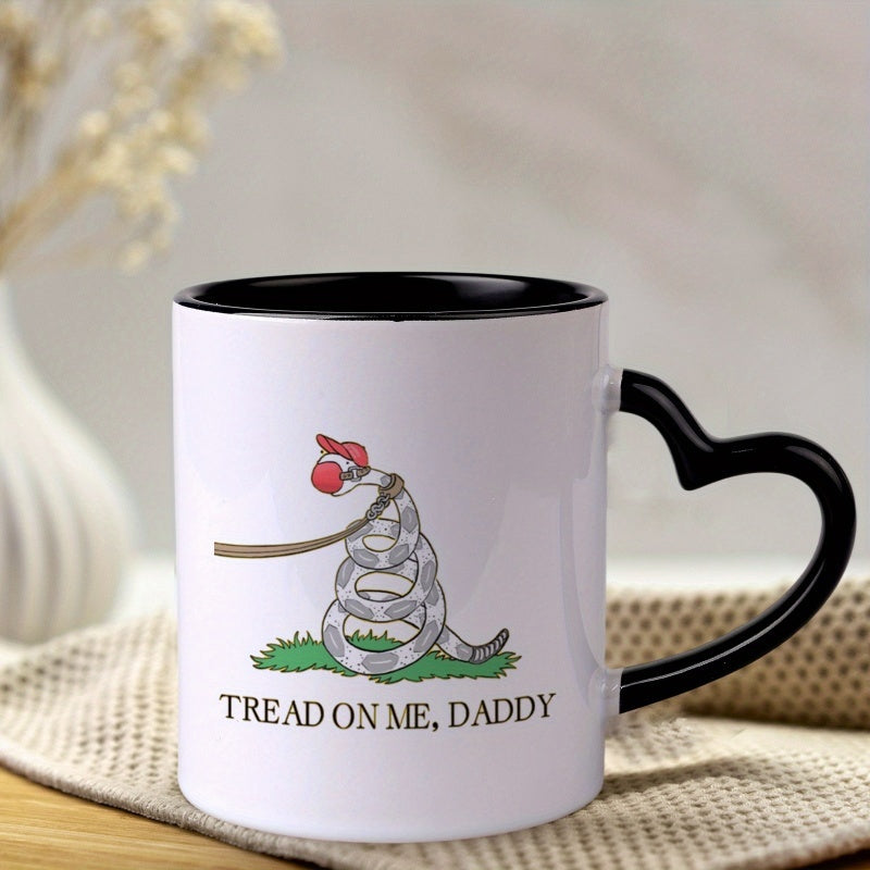 Tailorly Black Accent 11 oz Mug - heart shaped handle， humorous snake， tread on me daddy， cartoon