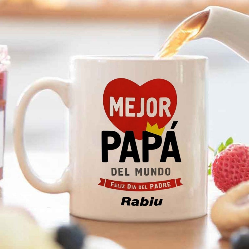 Tailorly White Ceramic 11 oz Mug - mejor papa best dad ever bilingual spanish english text