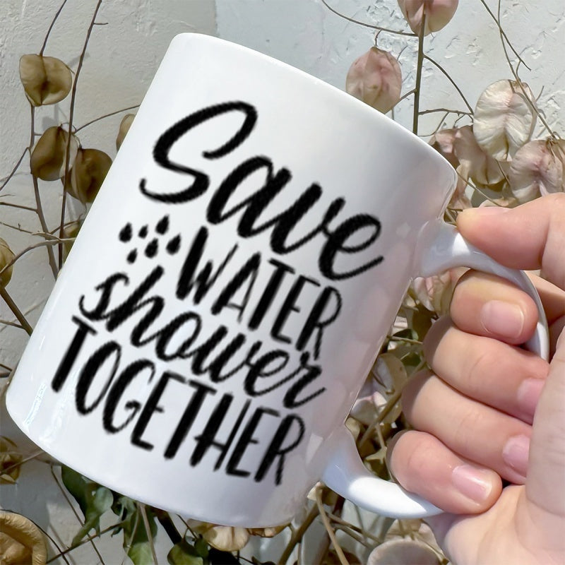 Tailorly Black Accent 11 oz Mug - lettering humorous water conservation design