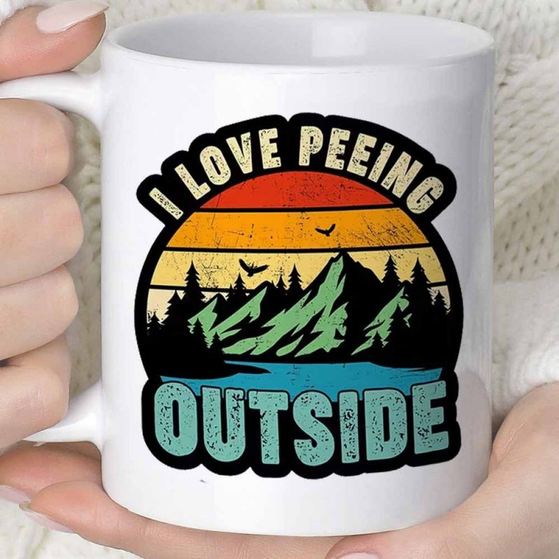 Tailorly White Ceramic 11 oz Mug - love for outdoor urination text and quirky illustration