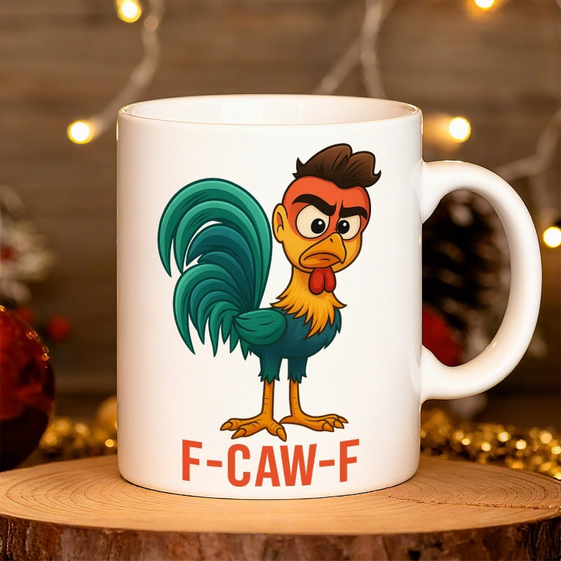 Tailorly White Ceramic 11 oz Mug - funny colorful cartoon chicken