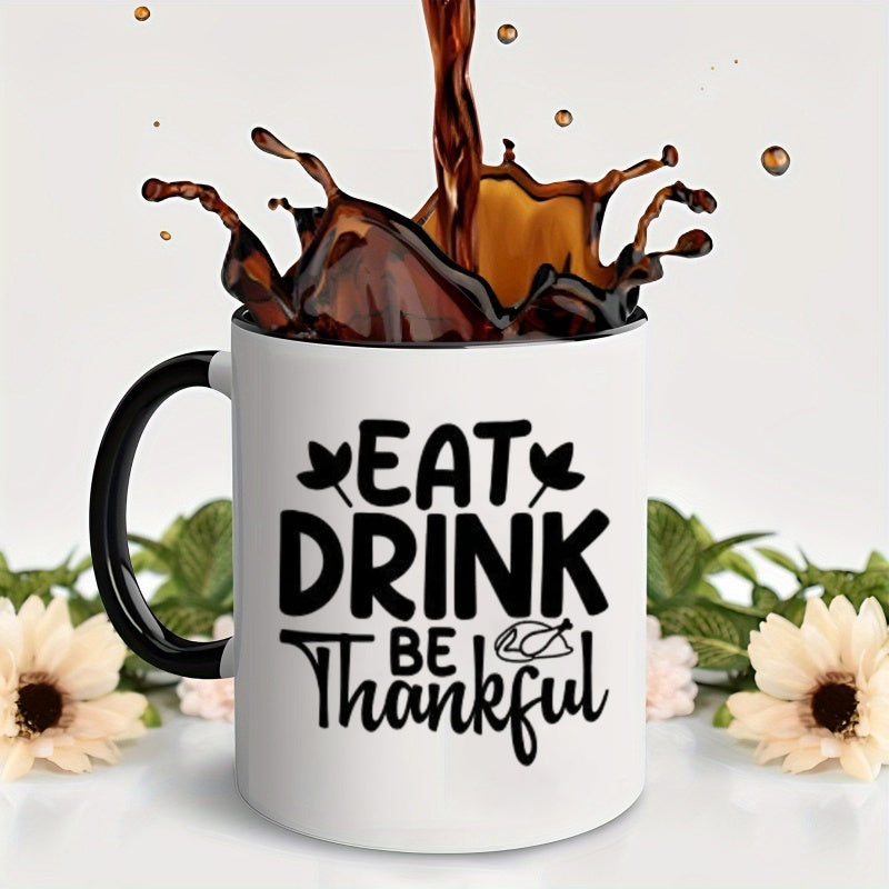 Tailorly Black Accent 11 oz Mug - eat drink birds design elegant cursive lettering bird motif