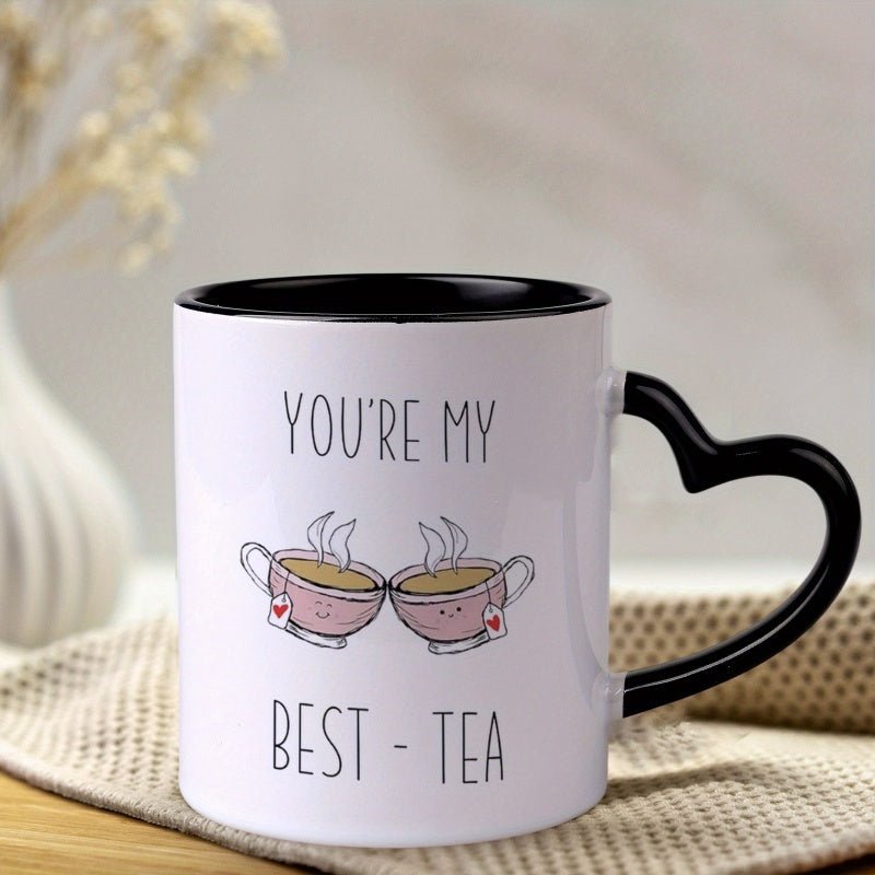 Tailorly Black Accent 11 oz Mug - heart shaped handle with "you're tea" message