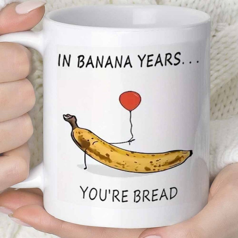 Tailorly White Ceramic 11 oz Mug - fun banana shape