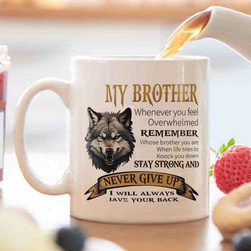 Tailorly White Ceramic 11 oz Mug - wolf brother wolf sibling bonding quotes with "i will" message