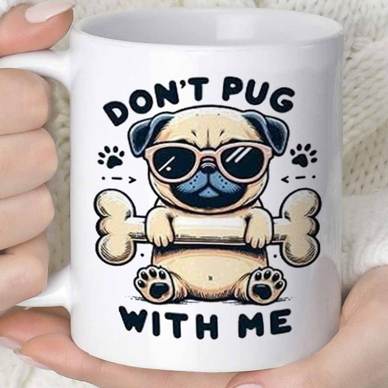 Tailorly White Ceramic 11 oz Mug - fun pug themed glasses mug