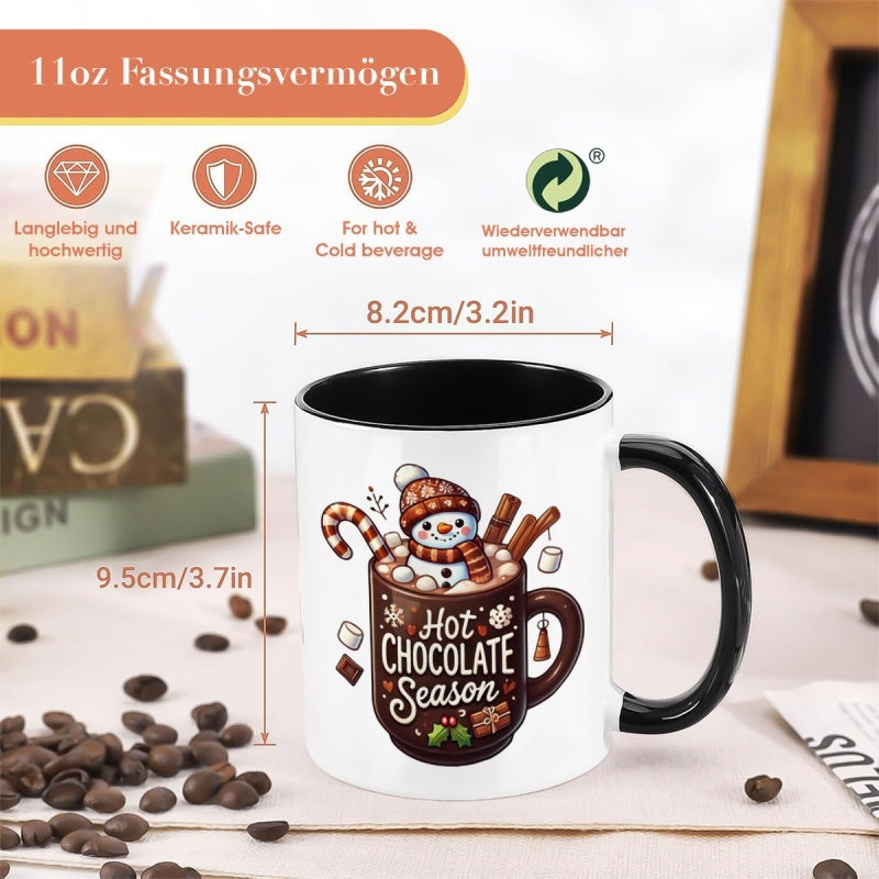 Tailorly Black Accent 11 oz Mug - snowman candy cane marshmallow cinnamon winter christmas new year